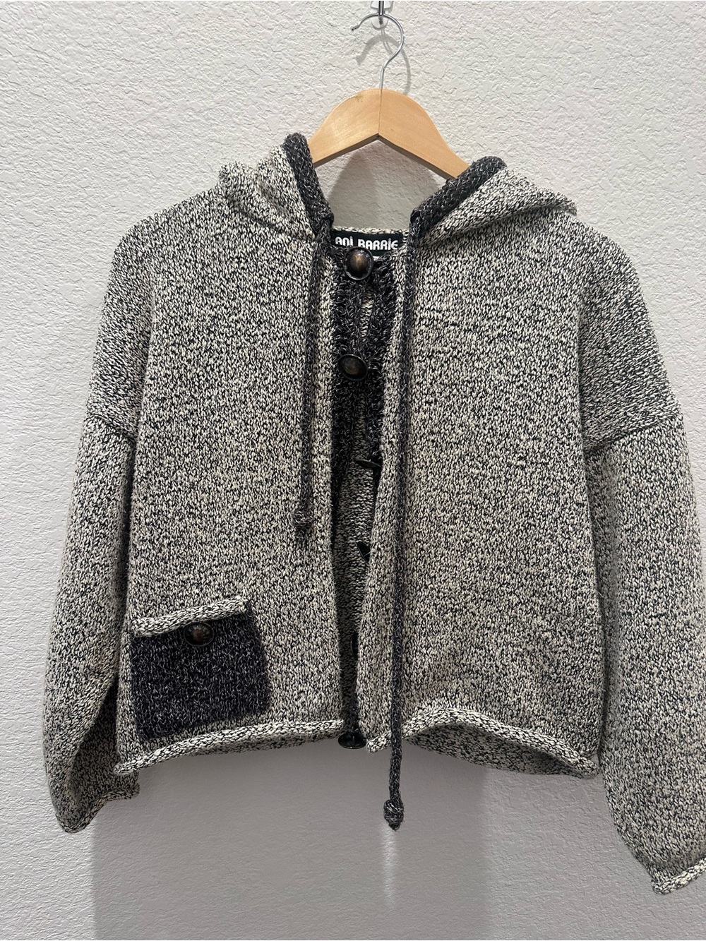 Ani Barrie Marled Knit Hooded Cardigan Sweater Toggle Button USA Made Large